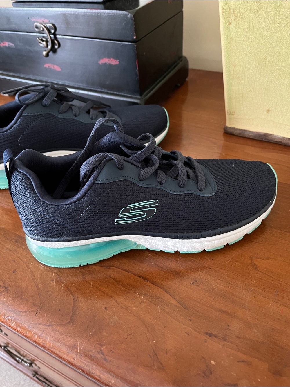 Skechers Women's Navy Sneakers with Mint Green Accents